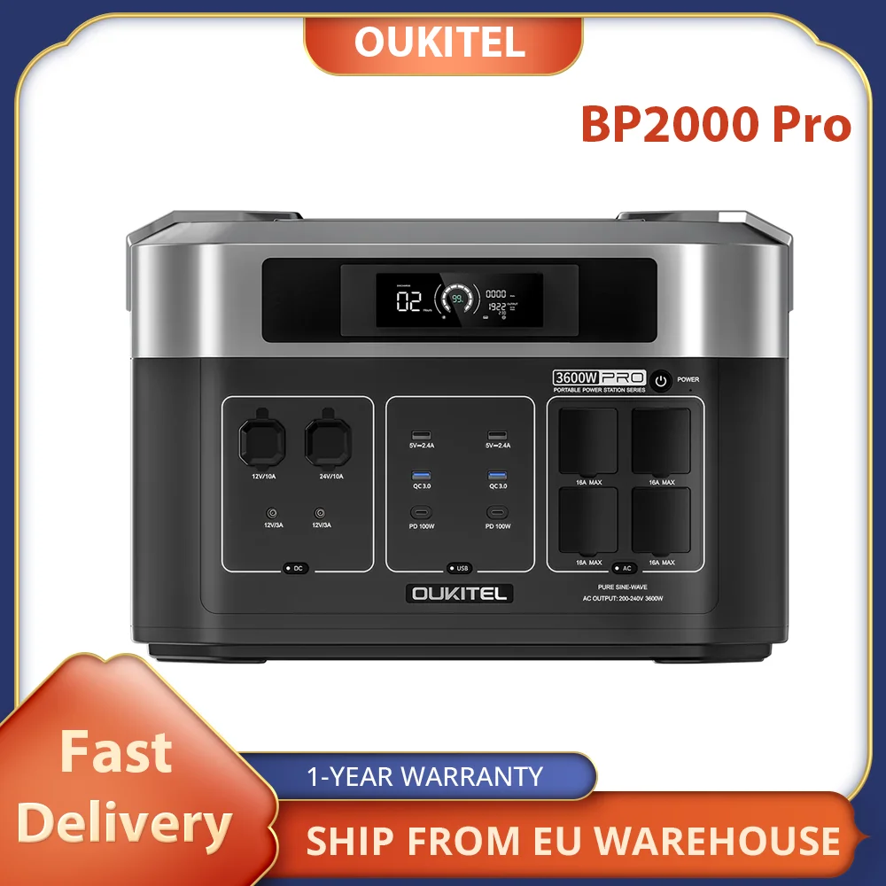 OUKITEL BP2000 Pro Portable Power Station, 2048Wh to 16384Wh LiFePO4 Battery 3600W AC Output 2000W UPS, Smart App Control