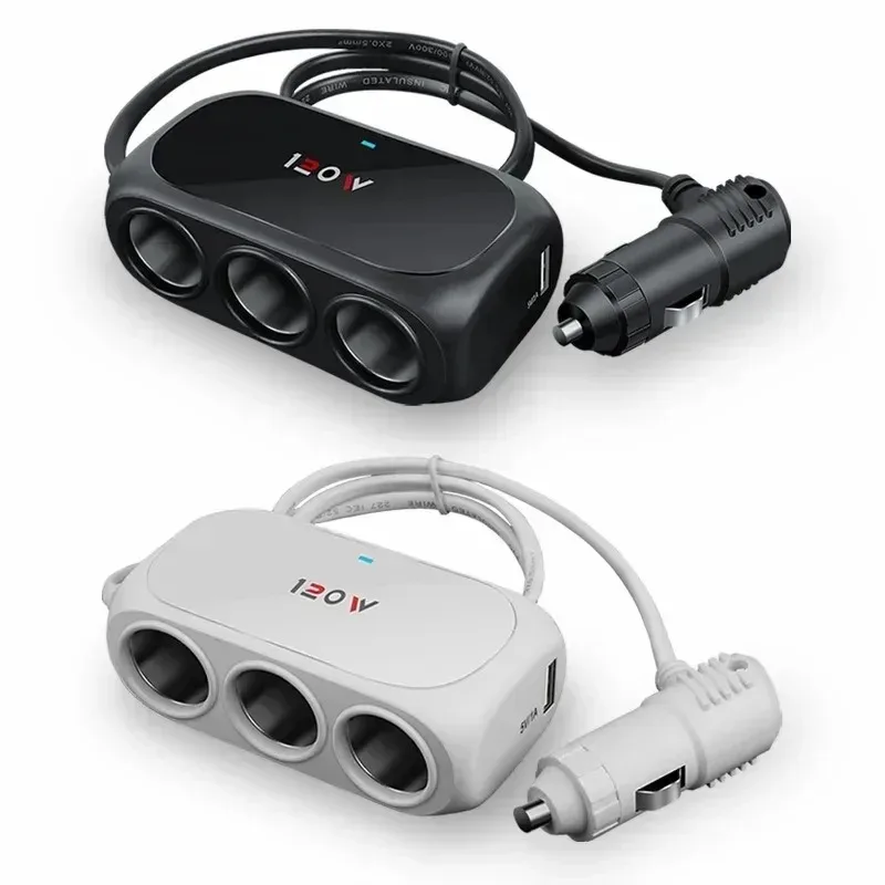 3 Socket Car Cigarette Lighter Splitter Dual USB LED Car Fast Charger 120W 12V 24V Car Charger Adapter for IPhone GPS Dashcam