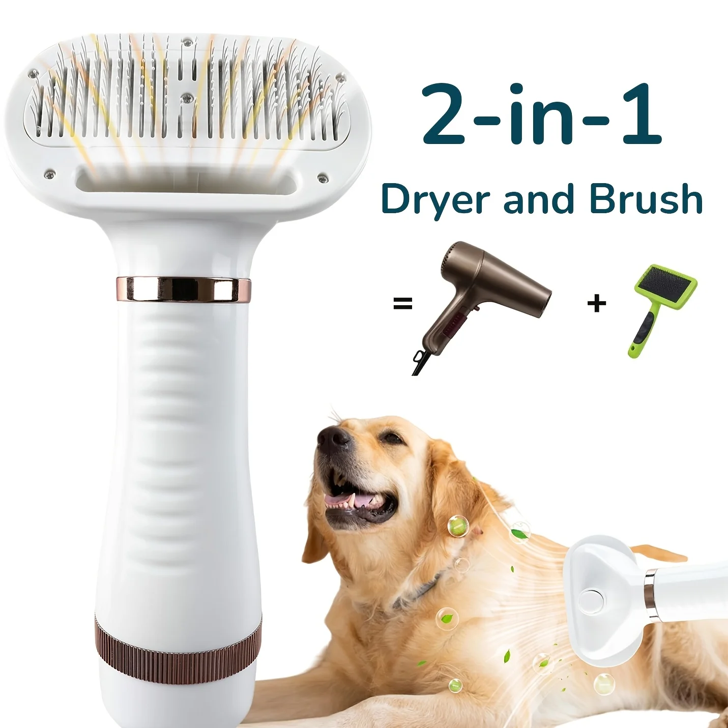 

Dog Hair Dryer And Dog Blow Dryer, 2-in-1 Pet Hair Dryer With Self-Cleaning Slicker Brush - Portable Grooming For Dogs And Cats, 3 Temperature Settings, Low Noise - Back To School Cleaning