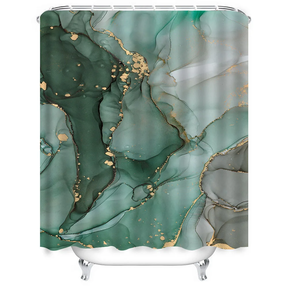 1pc Marble Pattern Shower Curtain Bathroom Partition Decorative Curtain Machine Washable Cyan Marble Window Privacy Curtain