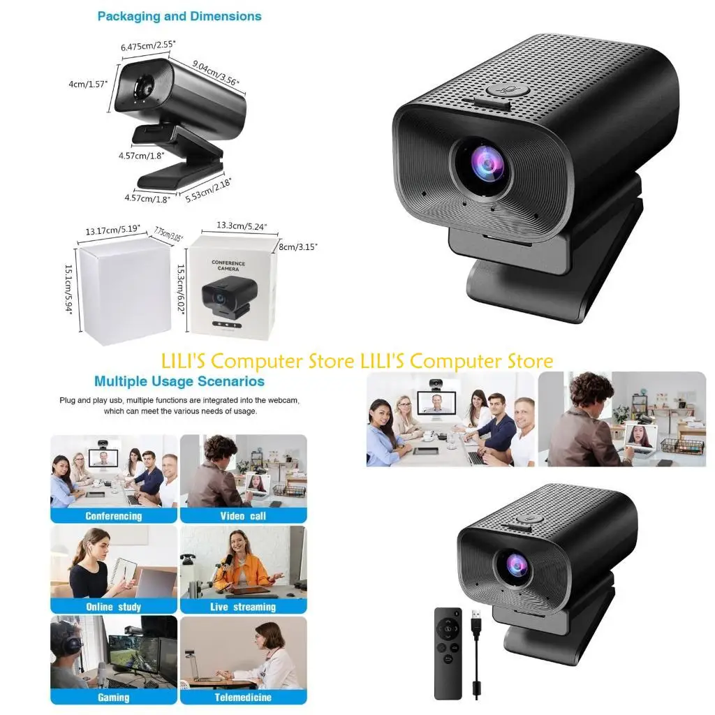 

A52B Computer Camera Webcam USB Web with Microphone Speaker for Video Conference Live Streaming for Desktop Laptop Clip