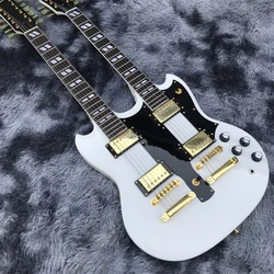 Double 12+6 string electric guitar SG style white body rosewood fretboard