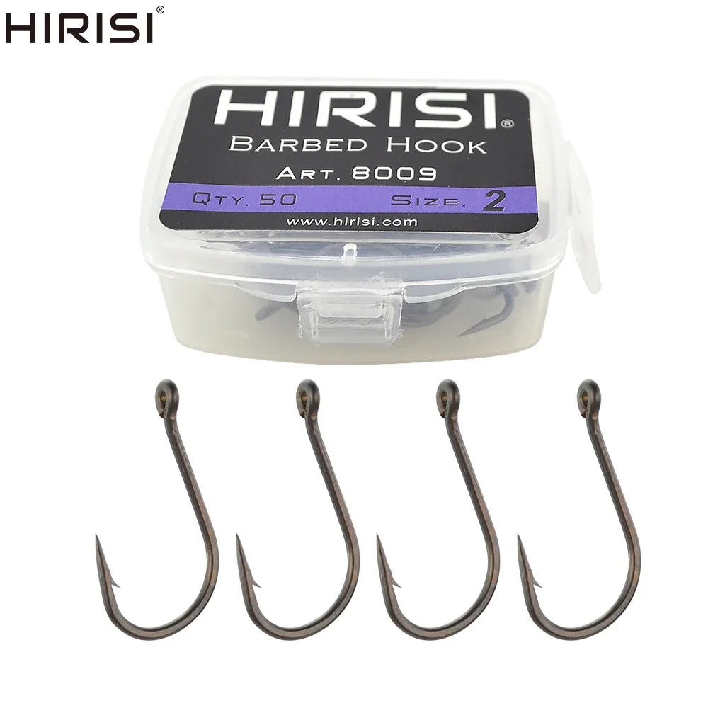 Hirisi 50pcs Coating High Carbon Stainless Steel Micro Barbed Fish Hook Carp Fishing Hooks 8009 Fishing Tool Accessories