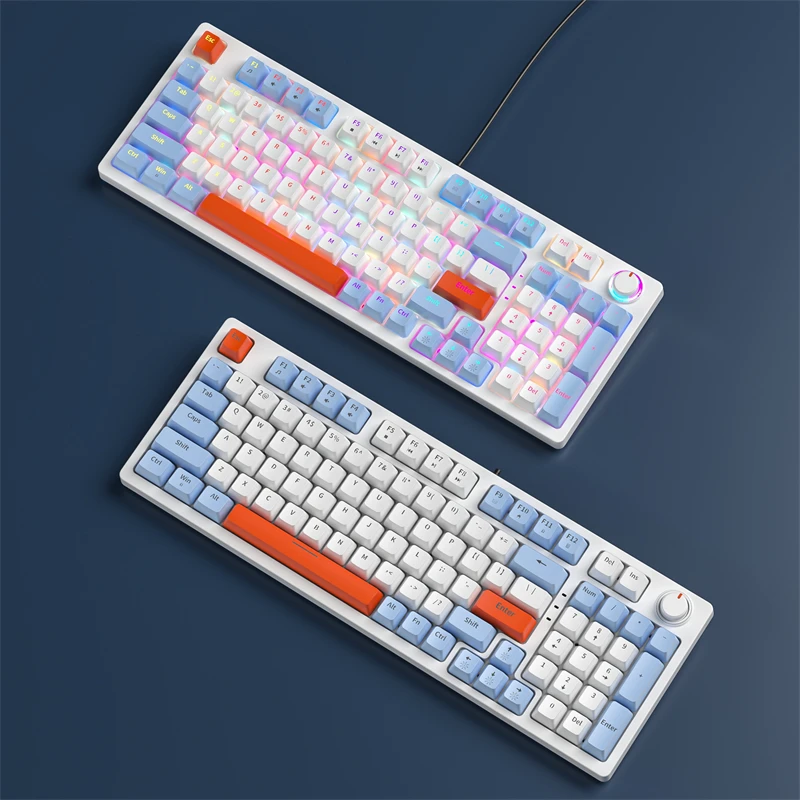 Imagem -05 - Teclado Mecânico 98 Teclas Azul Branco 90 Tamanho Completo Hot Swappable Rgb Retroiluminado Usb com Fio Nkro Abs Keycaps Zifriend-za981