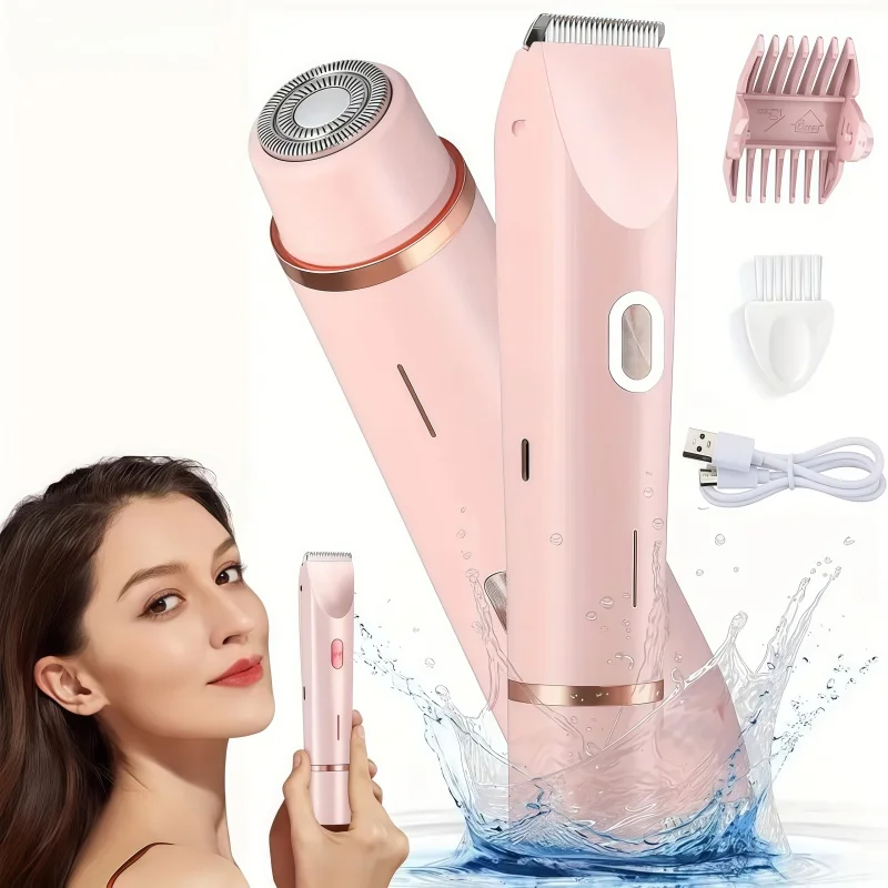 

Водонепроницаемая двухсторонняя женская электрическая бритва для удаления волос на теле, триммер 2-в-1, безболезненная бритва для зоны бикини