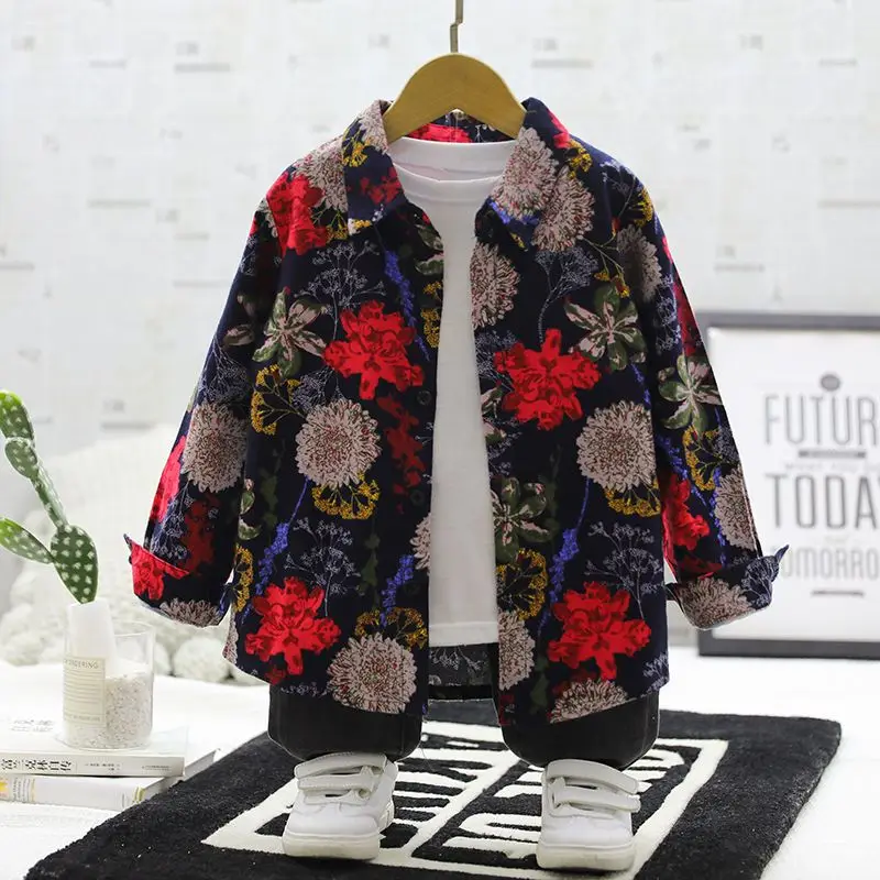 Children's Clothing Boys' Autumn Floral Shirt Long Sleeve 2022New Children's Spring and Autumn Clothing Handsome Thin Shirt Coat