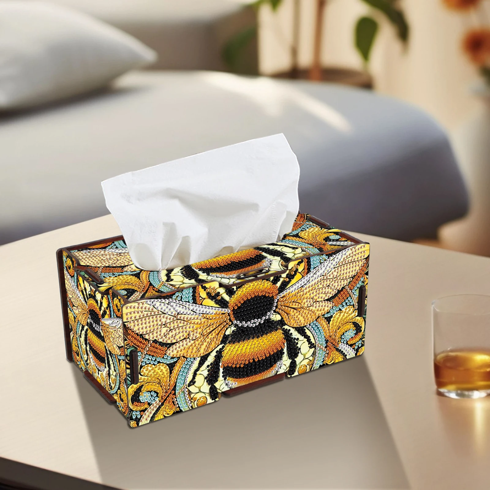 Diamond Art Painting Tissue Box Kits,Yellow bees DIY Special Shape Diamond Art Partial Handmade Gift Room Table home Decoration view 4