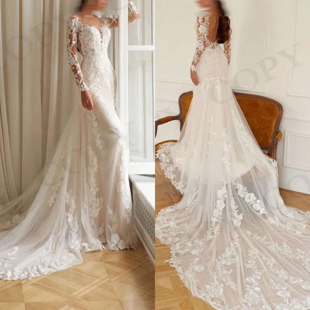 Белое свадебное платье по индивидуальному заказу, изысканное вечернее платье русалки с длинными рукавами, модные аппликации, темпераментные свадебные платья для свадебной вечеринки