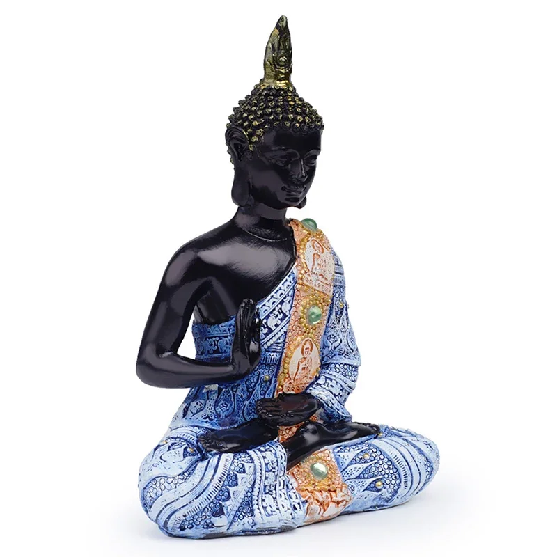 Thai Sitting Buddha Statue for Home Decoration, Antique Meditative Buddah Statues, Meditation Mini Buddha Figurine, Black Blue