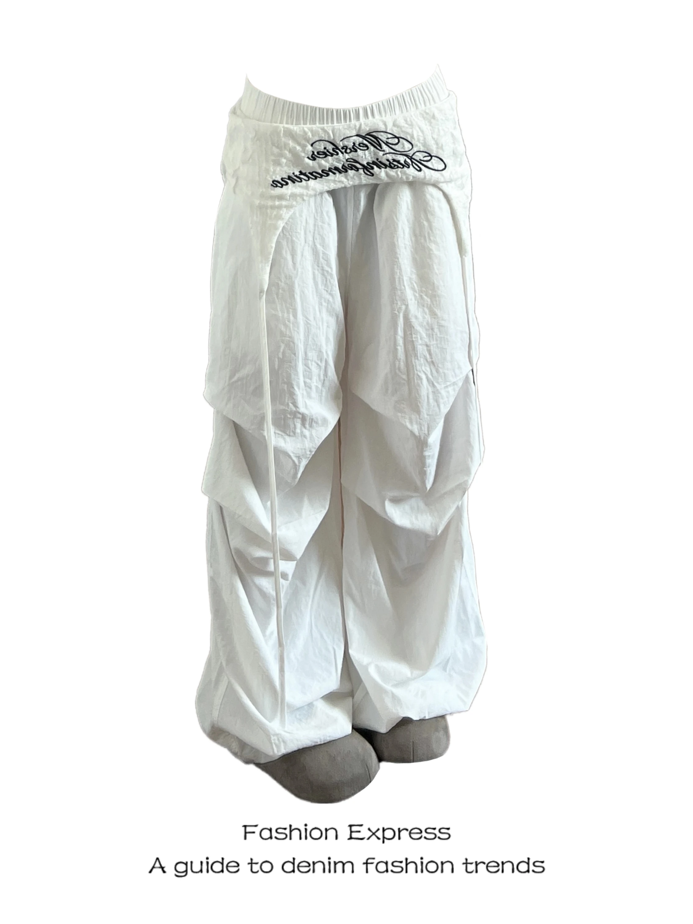 

American Style Retro Tied Waist Parachute Pants Women's Casual Wide Leg Pants Spring Autumn High Waist Loose Fit Folded
