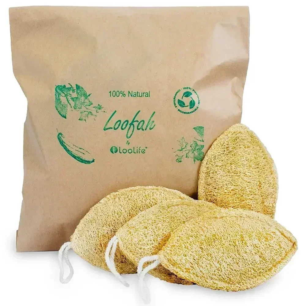 

Natural Loofah Exfoliating Sponge (4 Pack) - Organic Loofah for Body - Biodegradable Shower Luffa - Natural Bath Sponges Louf