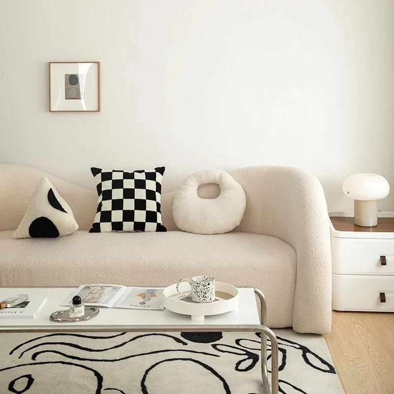 Model Room Simple Black and White Checkerboard Pillow Sofa Cushion Living Room Household Geometric Triangle Shape Backrest Ring