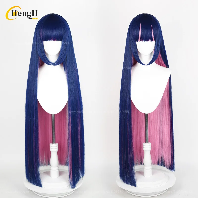 In Stock Stocking Anarchy Synthetic Anime 120cm Long Blue Pink Mixed Straight Hair Cosplay Wig Heat Resistant Hair Party Wigs