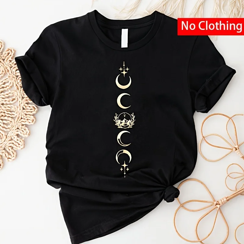 Golden Moon Ball Iron Heat Transfer Research Pattern Printed Short Sleeve Round Neck T-shirt Fashion Casual Simple Top