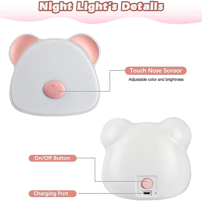 

Night Light For Kids, Rechargeable Press Control Led Night Lights With Color Change Mode & Stepless Dimming , Portable