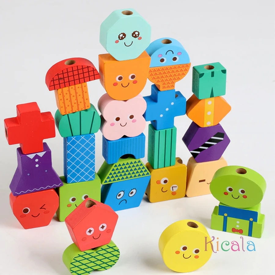 40 pezzi di blocchi di costruzione 30 carte set di espressioni in legno stringa di perline giocattolo di addestramento dell'attenzione per bambini abilità logiche regali di Natale