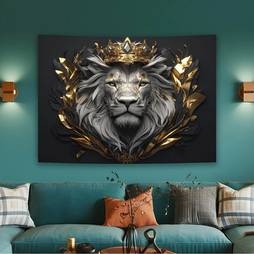 مهيب الأسد تاج موضوع نسيج الذهب الأسود غرفة المعيشة غرفة نوم مكتب ديكور الحفلات رائعة الإبداعية هدية جدار الفن #2