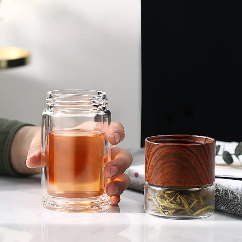 Double Glass Water Bottle With Cover Tea Infuser Separation Filter Drink Bottle Tumbler Drinkware Leakproof Transparent 200ml