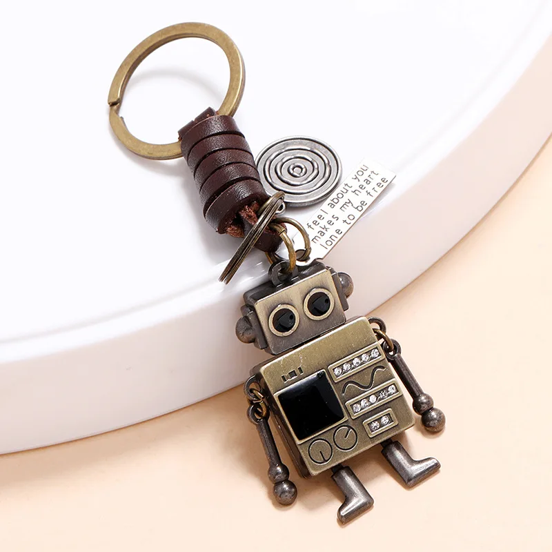 New Fashionable And Exquisite Hand-Knitted Robot Cowhide Keychain With Movable Hands And Feet For Men And Women Jewelry Gifts