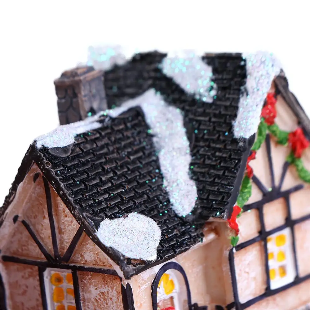 السنة الجديدة هدية عيد الميلاد تمثال صغير الراتنج الحرفية المنمنمات عيد الميلاد زينة زخرفية منزل القرية مصباح ليد #4