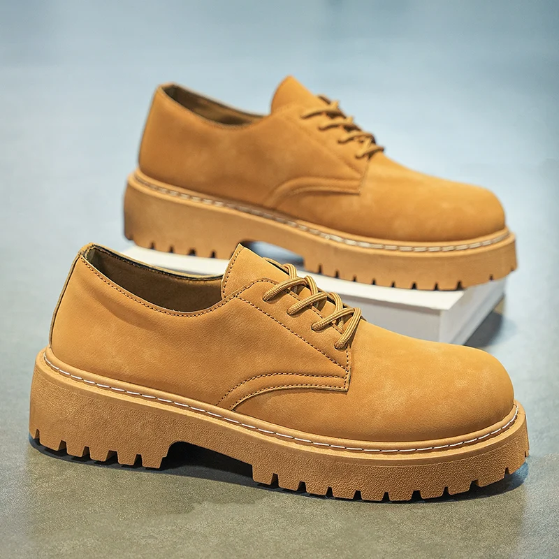 High Quality Mens Casual Shoes British Style Lace-Up Man Work Shoes Big Head Leather Shoes Comfortable Men Dress Shoes Moccasins