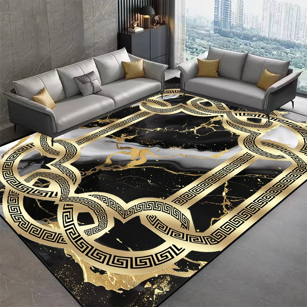 

Luxury Gold Irregular Carpets Living Room Decoration Home Coffee Table Anti-slip Large Size Rugs Bedroom Washable Soft Floor Mat