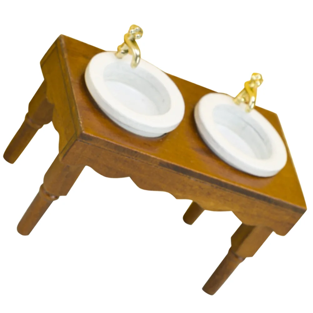 

Sink 1:12 Dollhouse Miniature Furniture Bathroom Scene Double Basin Wash Water Trough Wood Adornment