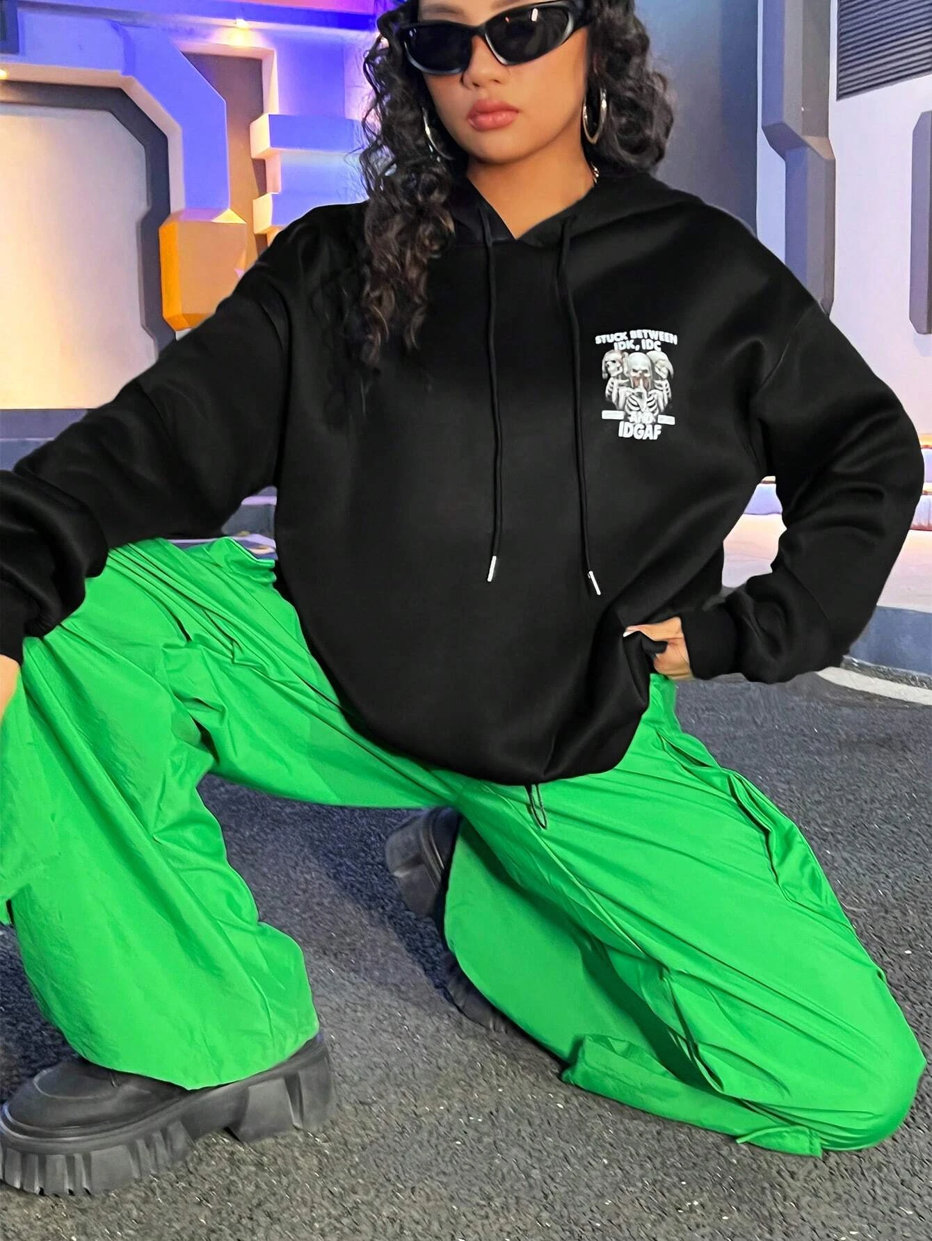 Trendy skull Print Hoody Female Fashion Hip Hop Street Crewneck Sweatshirt vintage Oversize Hooded Loose Casual Sportswears