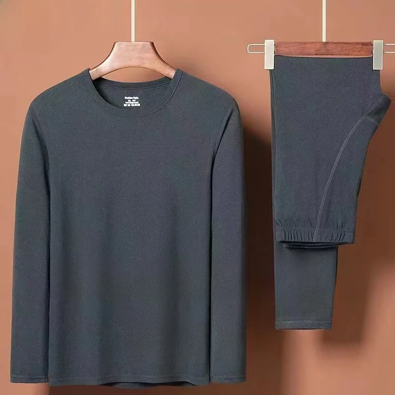 

Men's Thermal Underwear Long Sleeve round Neck Fleece Lined Seamless Heating Innerwear Youth Autumn Clothes Set Half High Collar
