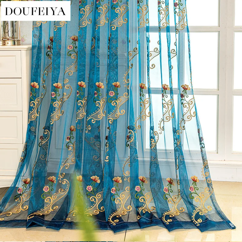 Embroidered Window Screen Pastoral Flower Translucent Curtains Curtains for Living Dining Room Bedroom Luxury Custom Size Sheer
