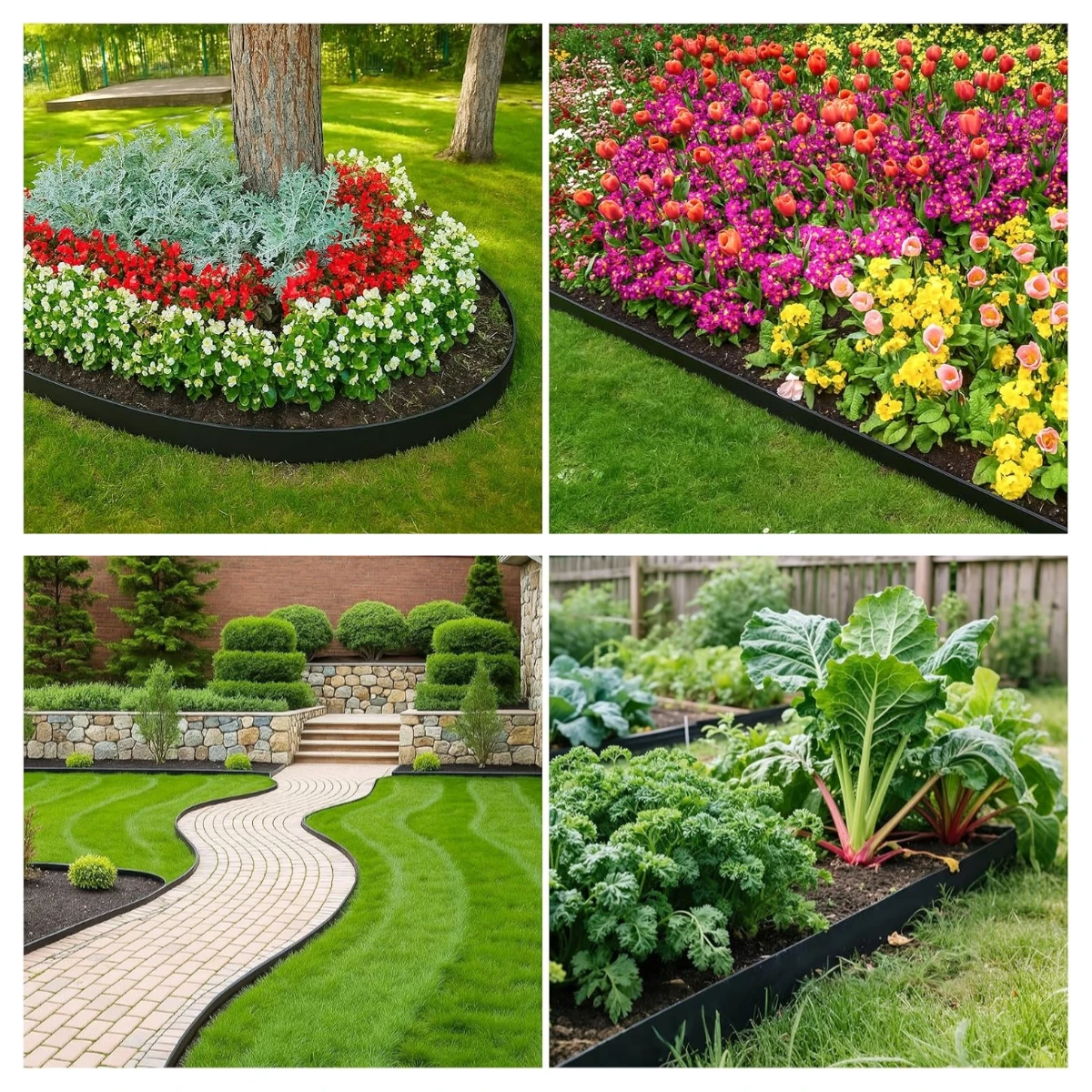 33FT - 100FT Grabenfreie Landschaftsabgrenzung mit Ankerstiften, 1,5 Zoll Hohes, gerades Kunststoff-Gartenzaun-Set, Schwarz – Detail 6