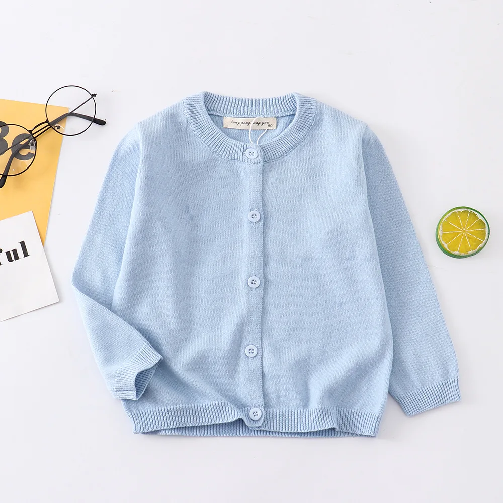 Boy Light Blue Cardigan for Girls Knitwear Kids Cardigan infantil with Button Ribbed Sleeve Korean Clothing Fashion Kawaii Tops