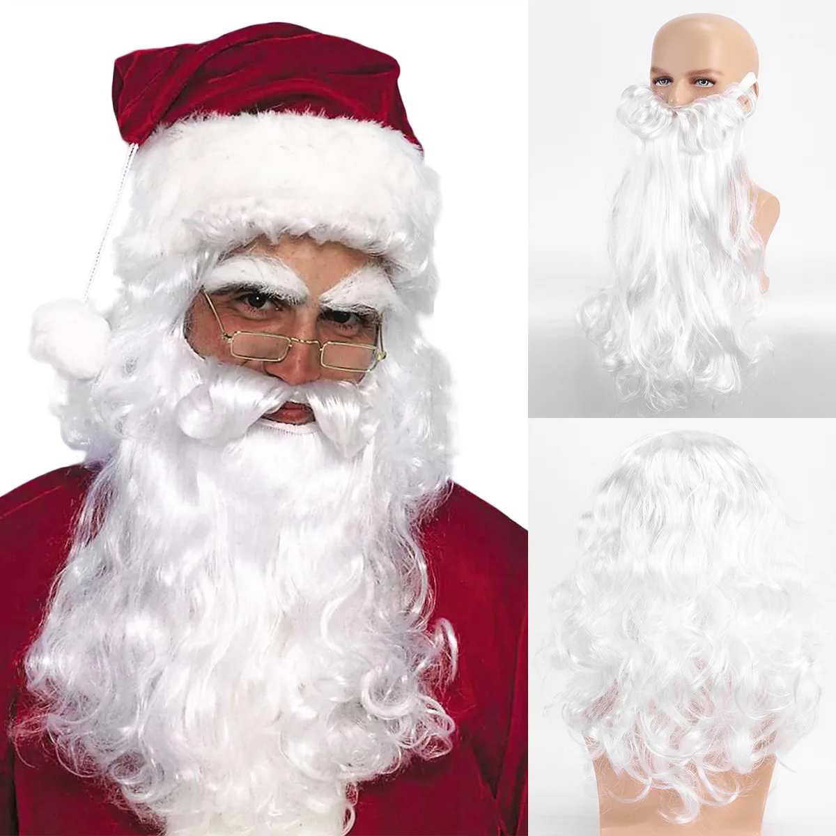 Conjunto de pelucas sintéticas de Papá Noel para Cosplay, disfraz de barba blanca, fiesta, hombre mayor, mujer, pelucas de Navidad para Festival, vestido de Carnaval