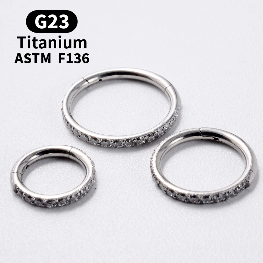 18G/16G Women\'s Round Earrings G23 F136 Titanium Nose Ring Hinge Clicker Open Diaphragm Nose Ring Fashion Lady Piercing Jewelry