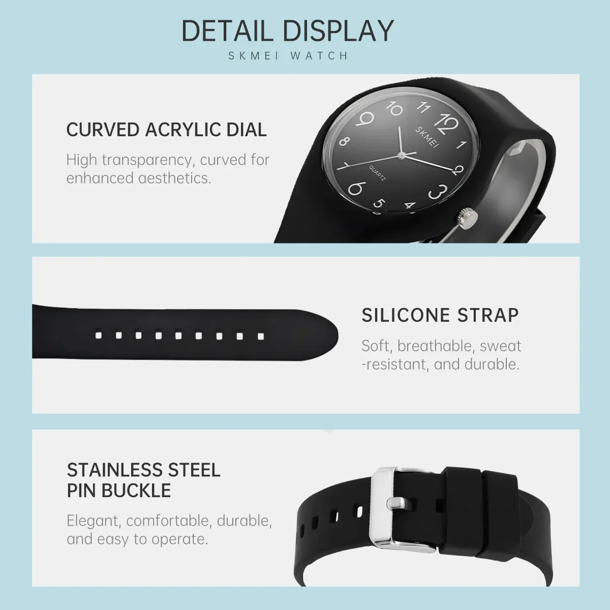 ساعات يد ترفيهية مقاومة للماء للجنسين بمؤشر SKMEI 7091 للشباب #4