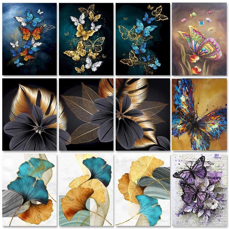 Gatyztory 60×75cm Butterfly Leaf House DIY Painting By Numbers Landscape Acrylic Paints Canvas Drawing Handpainted Kits Home Dec