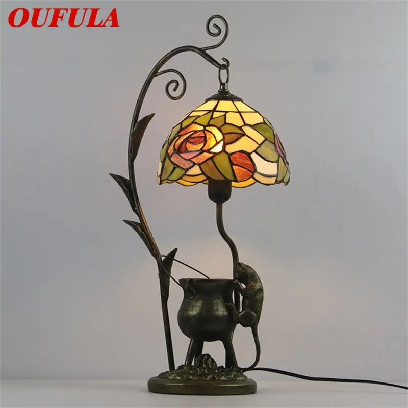 

OUFULA Tiffany Table Lamp LED Vintage Color Glass Creative Cat Desk Light Fashion Decor For Home Hotel Bedroom Bedside