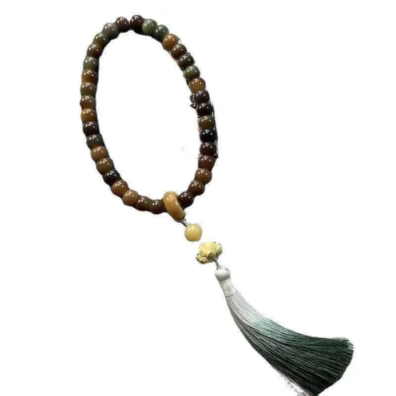 Weathered Multi Treasure White Jade Bodhi Root 108 Beads Prayer Bracelet for Men Meditation Wrist Mala Gifts