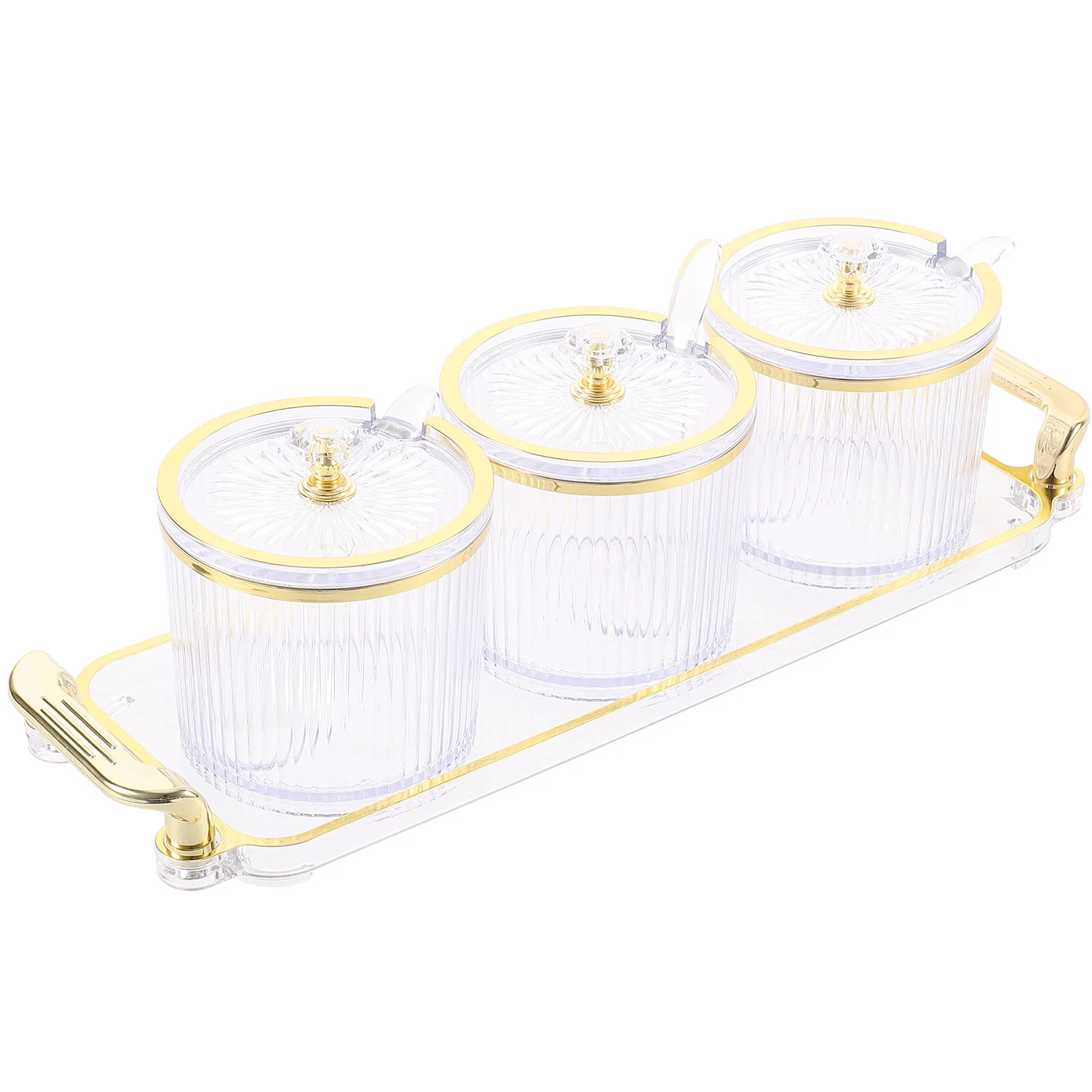 

1Set Seasoning Container Set Salt Sugar Pepper Storage Jars Striped Transparent Design Kitchen Spice Box for Restaurant Party