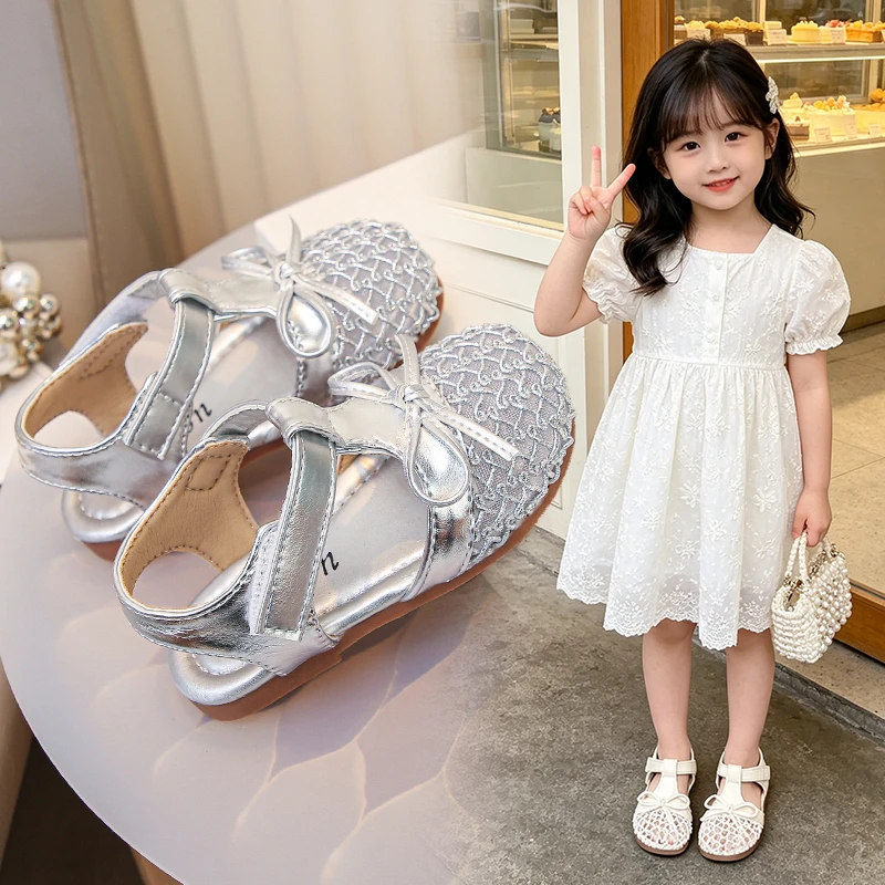 YUYIN Girls' Sandals, Breathable Mesh Weaving Cute Summer Children's Shoes Bowknot Comfortable Round-toe Children's Sandals