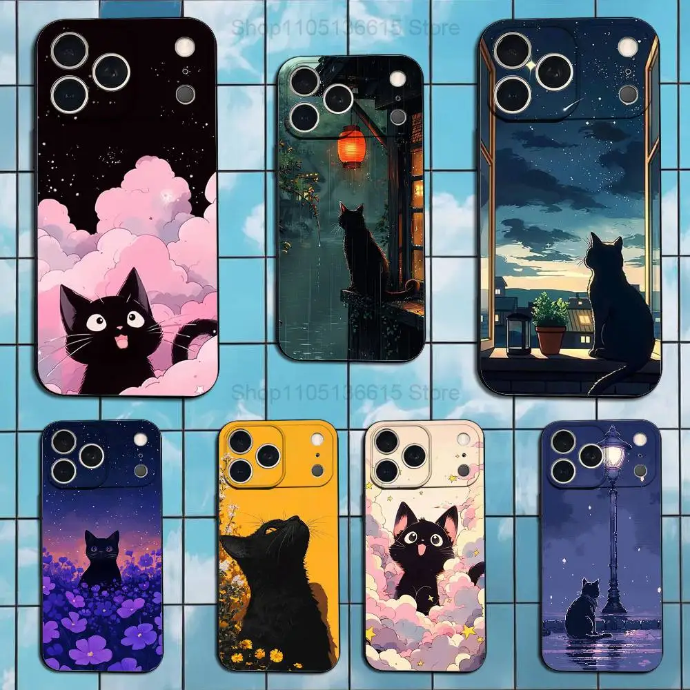 

Art Cute Cat Case For iPhone 17,16,15,14,13,12,11 Air,Plus,Pro Max,XS,X,XR,SE,Mini,8,7,Soft Silicone Black Cover