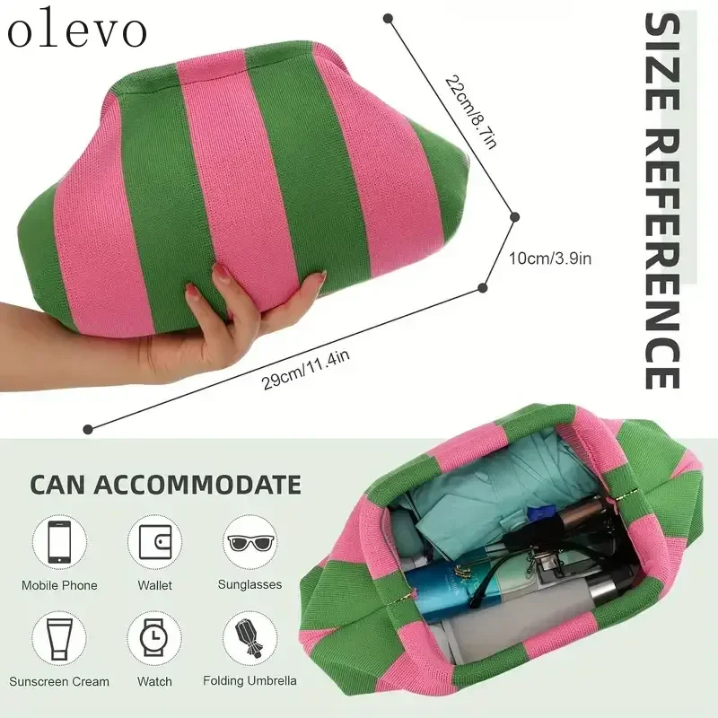 Soft Crochet Women Handbag Dumpling-Shaped Pleated Cloud Design Color-Blocked Casual Clutch Gift Bag