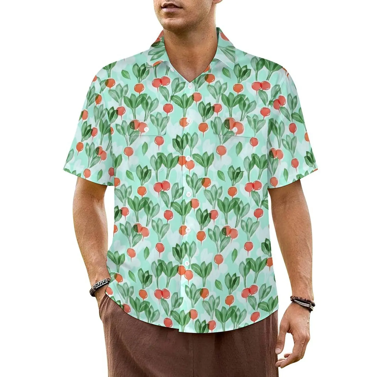 

Cute Radishes Casual Shirt Vegetable Print Loose Hawaii Shirts Man Short Sleeve Vacation Streetwear Design Plus Size 5XL Blouses