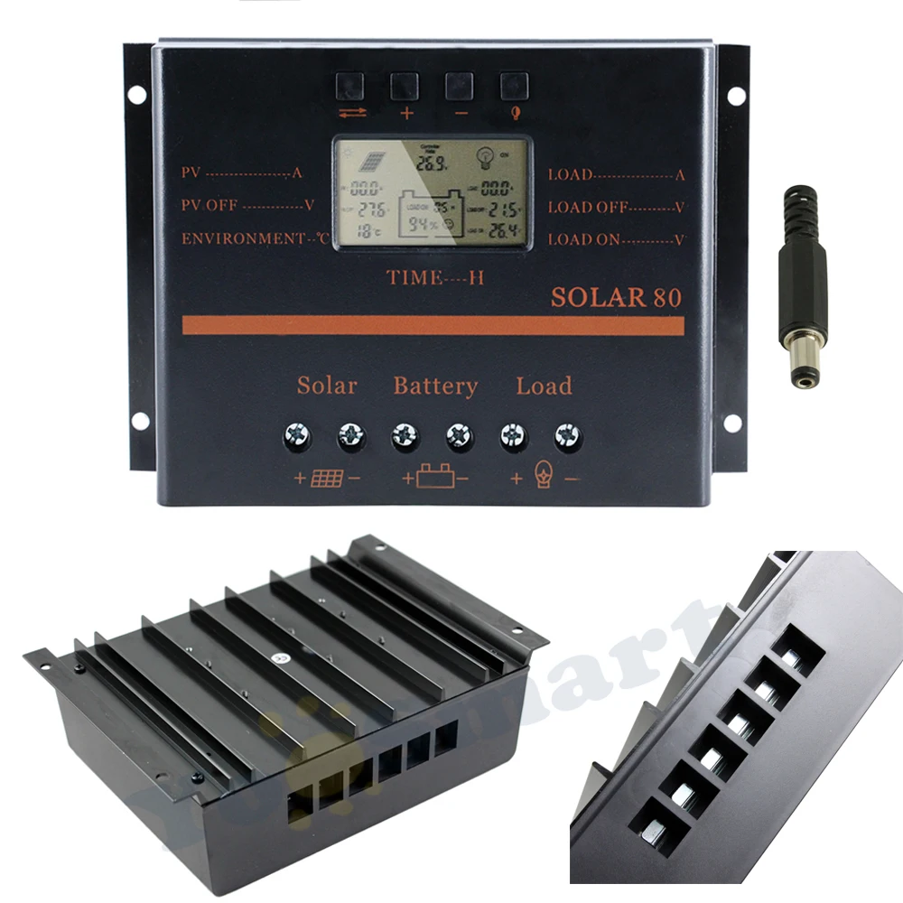 PWM 80A Solar Panel Charge Controller 12V 24V Auto LCD USB Solar Battery Charger High Efficiency Solar 80 Series PWM Regulator