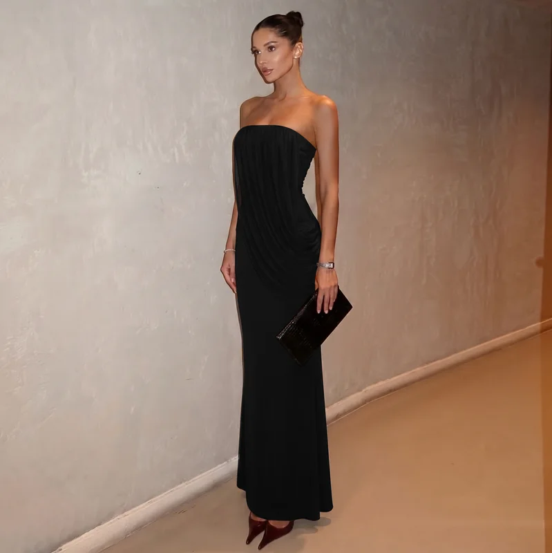 Hugcitar Trägerloses, einfarbiges, gerafftes, rückenfreies, sexy, figurbetontes Maxi-Abendkleid, elegante Damenkleidung, Abendkleid, Partykleid, Geburtstagskleid, Club-Outfit – Detail 19