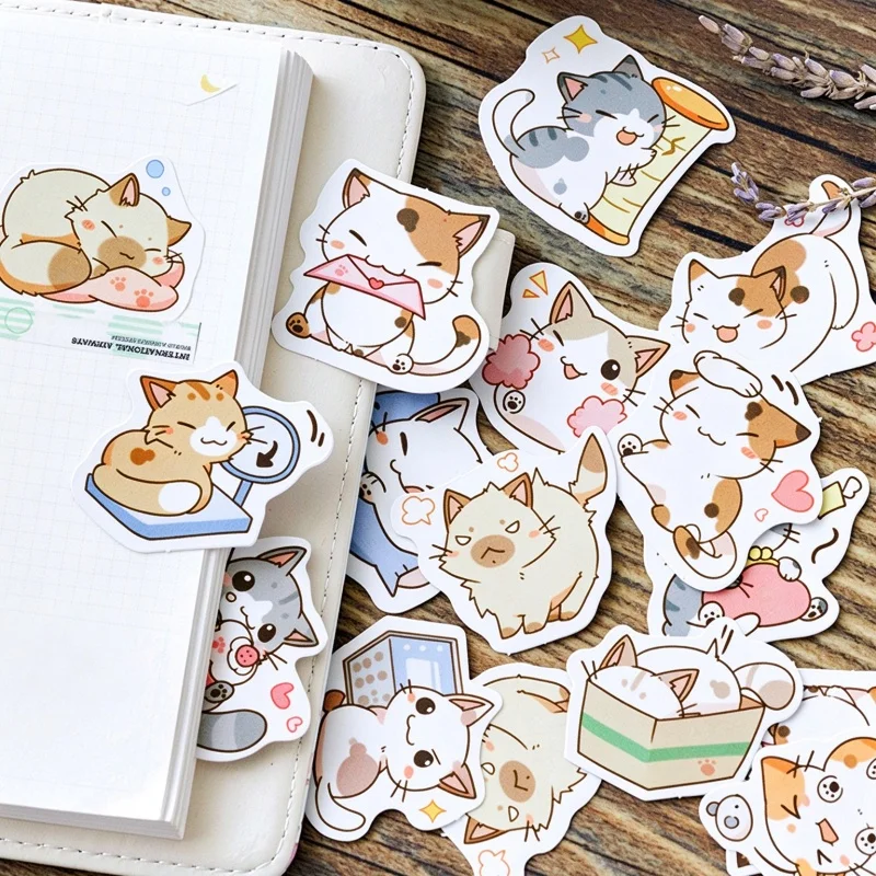 45pcs Cute Cat Stickers Mobile Phone Decoration Stickers Water Cup Stickers Envelope Stickers Diary Label Decoration Sticker