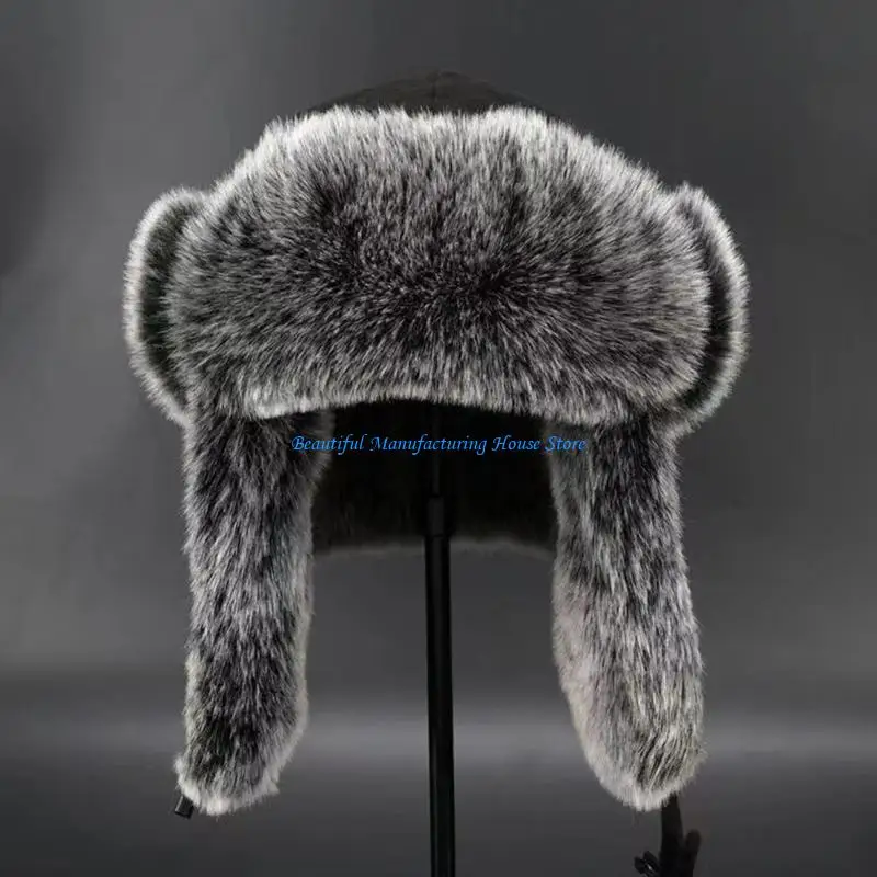 E56A Unisex Furry Lined Trapper Hat Winter Earflap Hat for Men Women Skating Skiing 4