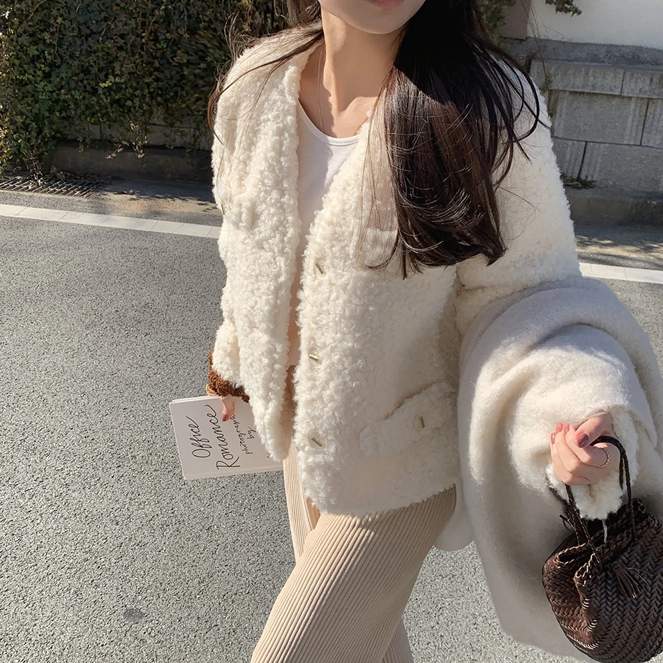 Frauen ort Mantel Herbst Winter Koreanische Sle Chic Wärme ket Design Partikel Lamm Pelz Weiche Kleine Größe Oberbekleidung Top