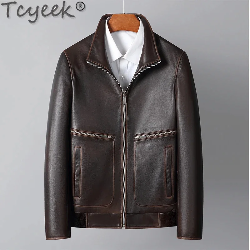 

Vintage Tcyeek Real Goatskin Coat for Man Slim Fit Genuine Leather Jacket Men Thin New Coats Autumn Winter Clothes