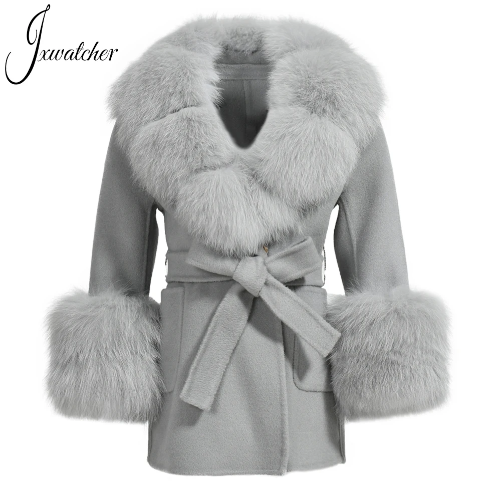 Jxwatcher bambini cappotto di lana invernale bambini cappotto di Cashmere grande vera pelliccia di volpe collare ragazza di media lunghezza moda